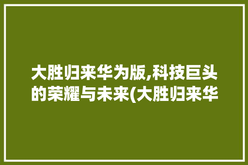 大胜归来华为版,科技巨头的荣耀与未来(大胜归来华为版) 手机电脑