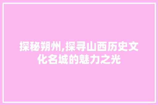 探秘朔州,探寻山西历史文化名城的魅力之光 旅游攻略