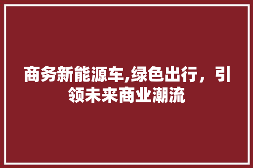 商务新能源车,绿色出行，引领未来商业潮流 汽车常识