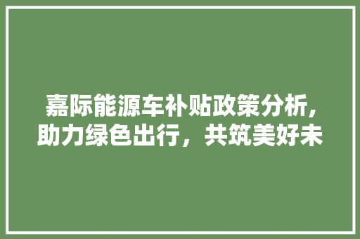 嘉际能源车补贴政策分析,助力绿色出行，共筑美好未来 汽车常识