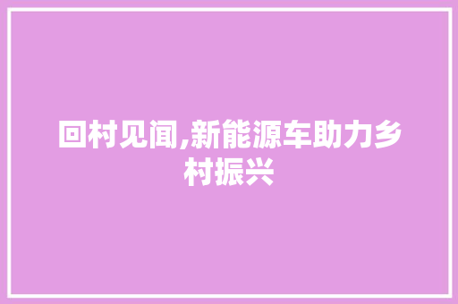 回村见闻,新能源车助力乡村振兴 汽车常识