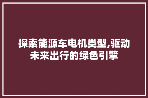 探索能源车电机类型,驱动未来出行的绿色引擎 汽车常识