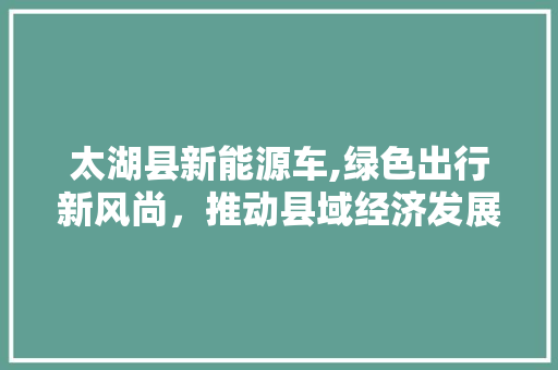 太湖县新能源车,绿色出行新风尚，推动县域经济发展新引擎 美食菜谱