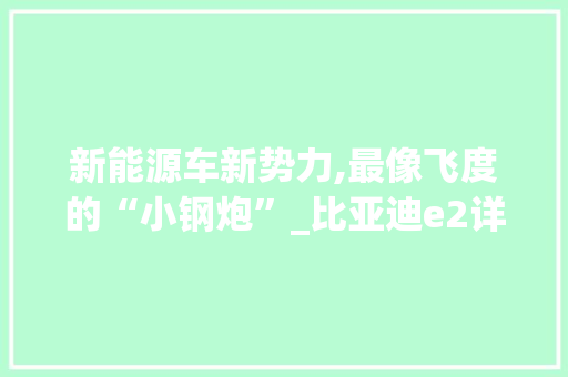 新能源车新势力,最像飞度的“小钢炮”_比亚迪e2详细分析 手机电脑
