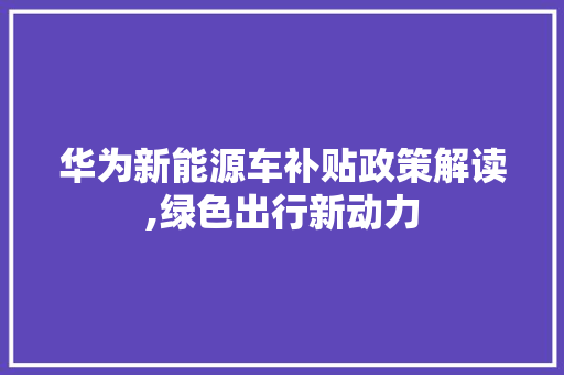 华为新能源车补贴政策解读,绿色出行新动力 汽车常识