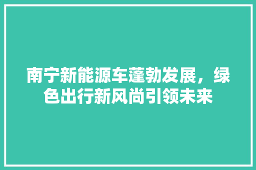 南宁新能源车蓬勃发展，绿色出行新风尚引领未来 汽车常识